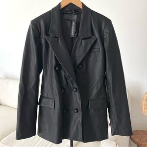 NWT BlankNYC Double breasted black vegan leather jacket coat